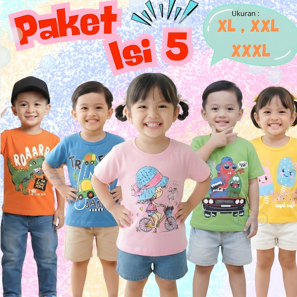 เสื้อยืด CHILDRENS PACK OF 5 AGES 4 - 9 ปี / สีผสม MOTIFS / GIRLS AND BOYS T-SHIRTS / SIZES XL XXL X