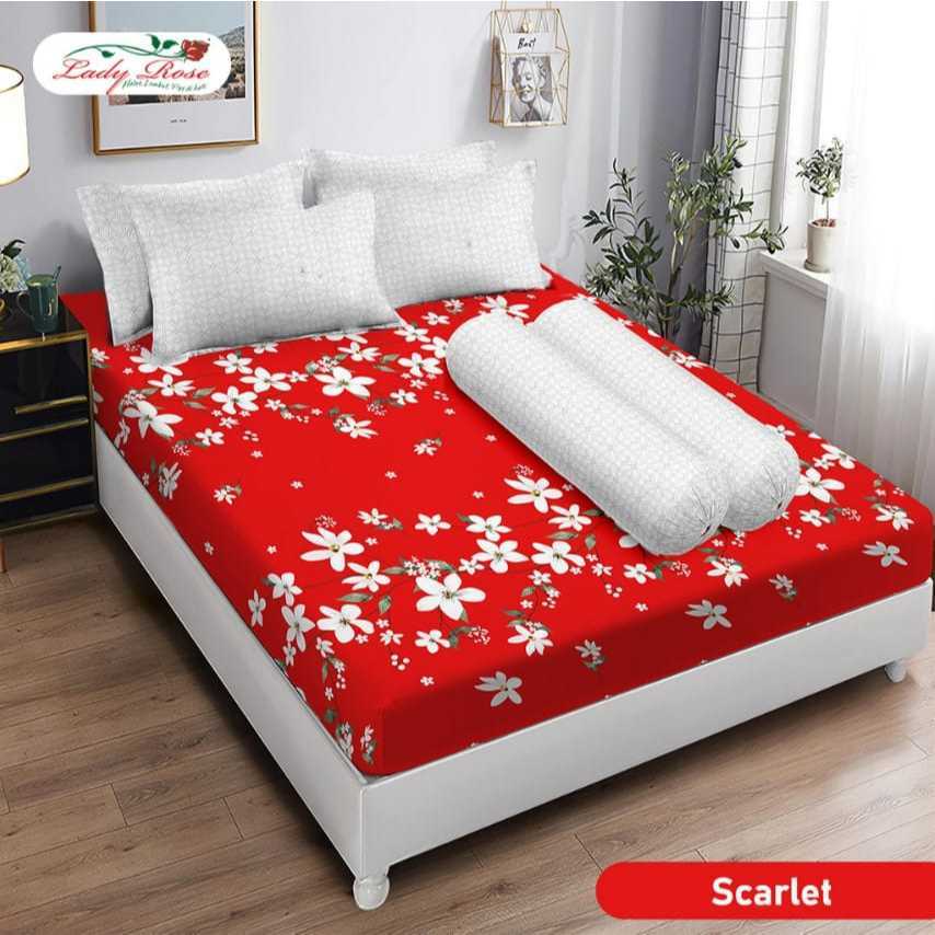 ผ้าปูที่นอน Lady Rose Queen B4 160x200 พร้อมหมอน 4 ใบ และหมอนข้าง 2 ใบ - Scarlet