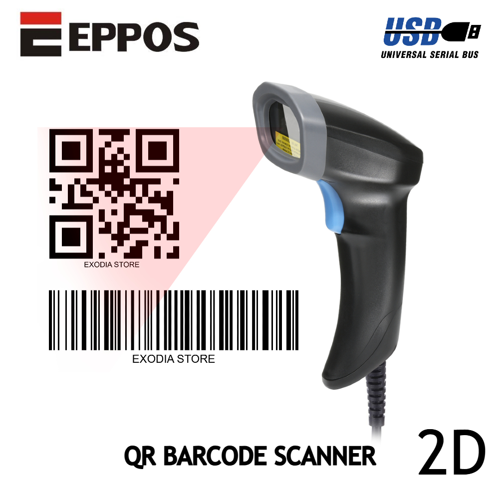 CAHAYA QR และ Barcode Scanner EPPOS EP8010 1D 2D พร้อมไฟ LED Barcode & QR Scanner USB แบบมีสาย EP-80