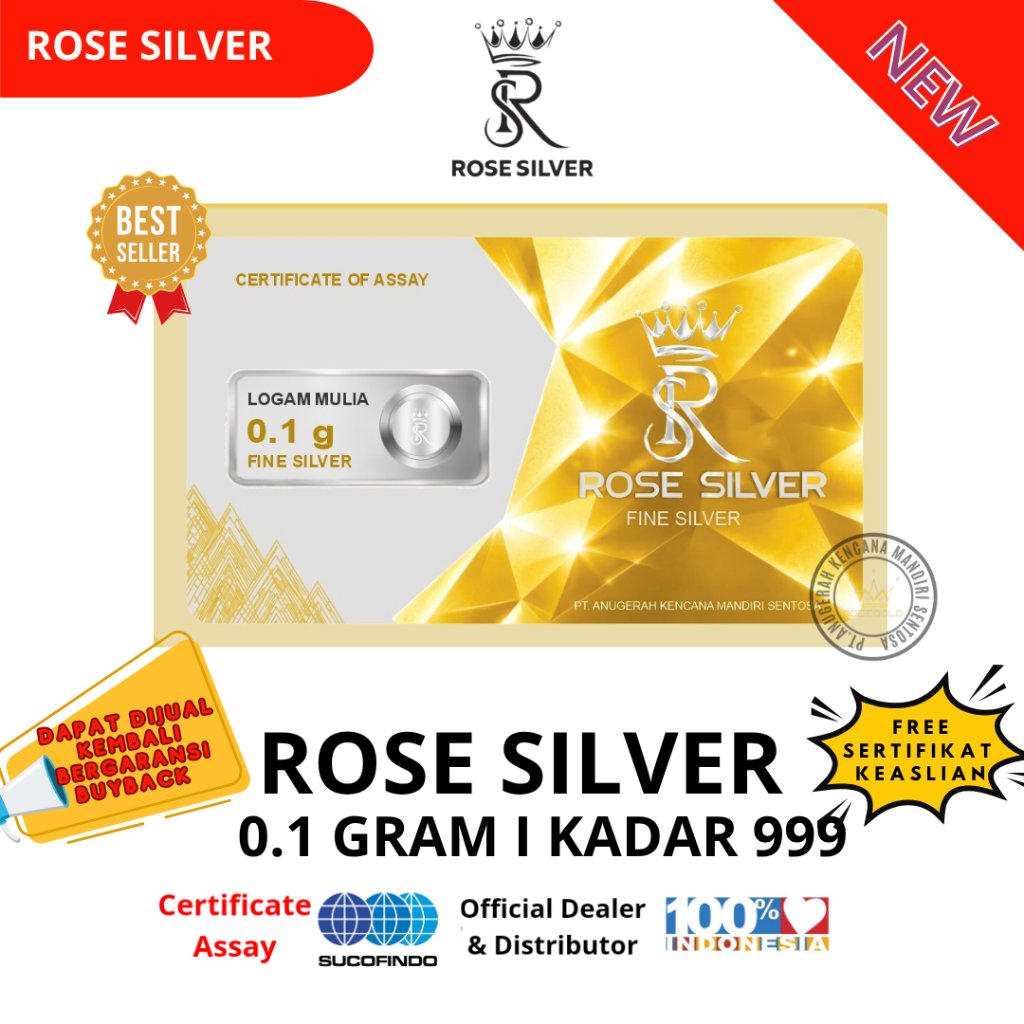 ROSE SILVER PRECIOUS METAL 0.1 GRAM PURE SILVER 999