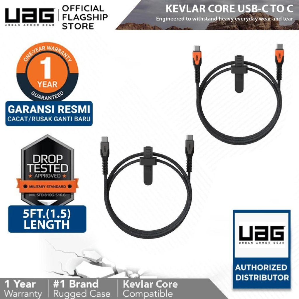 UAG - สาย Kevlar Usb C To C ทนทาน - 150 Cm - 60W - (เฉพาะสาย) - สายชาร์จ/สายดาต้า - สีดํา/ส้ม