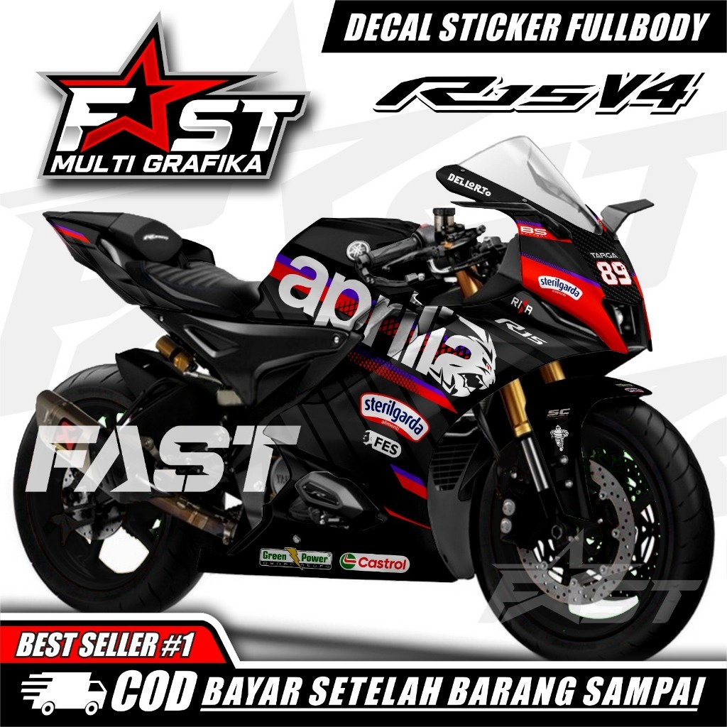 Yamaha R15 V4 Fullbody AFRILIA Decal สติกเกอร์ Simple Plain ล่าสุด Yamaha R15 V4 รถจักรยานยนต์ Strip