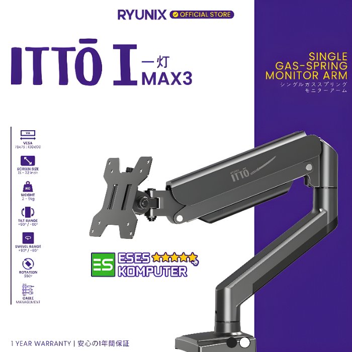 วงเล็บ Sades RYUNIX ITTO MAX3 Single Monitor LED LCD Gas Spring Monitor Arm