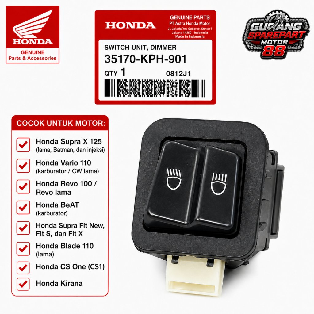 TOMBOL (รับประกัน) 35170-KPH-651 ORIGINAL DIMMER SWITCH BUTTON FAR NEAR KPH HONDA SUPRA X 125 - KARI