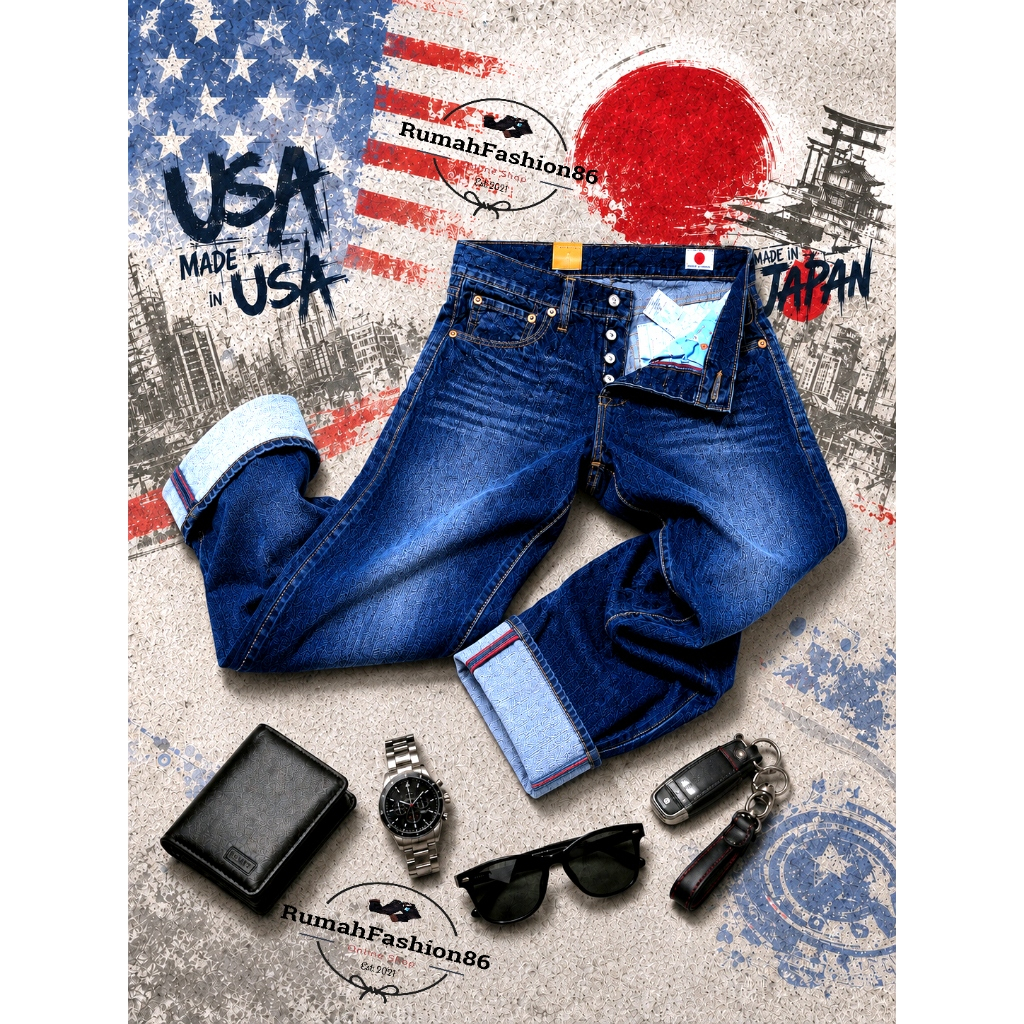 XTRA [ส่งฟรีพิเศษ] DARK BLUE MENS JEANS - MENS LONG JEANS - MENS CASUAL LONG PANTS - ORIGINAL SELVED