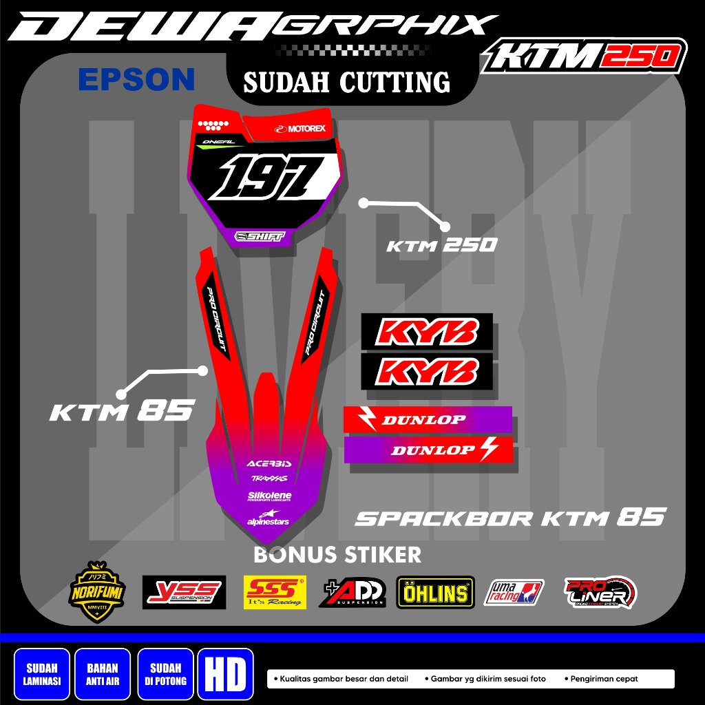 [AK 3] Striping Decal สติกเกอร์ KTM 250 บอร์ดและบังโคลนหน้า KTM 85 Vunyl หลายความงามสี