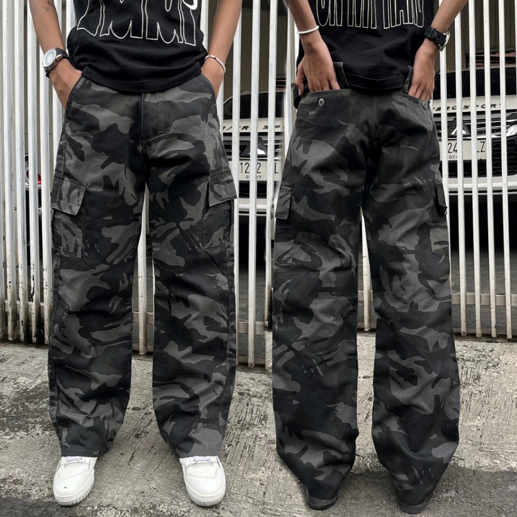 กางเกงคาร์โก้ลายพรางแบบยาวสําหรับผู้ชาย Camo Baggy Baggy Gombrong Skena / กางเกงคาร์โก้ผู้ชาย