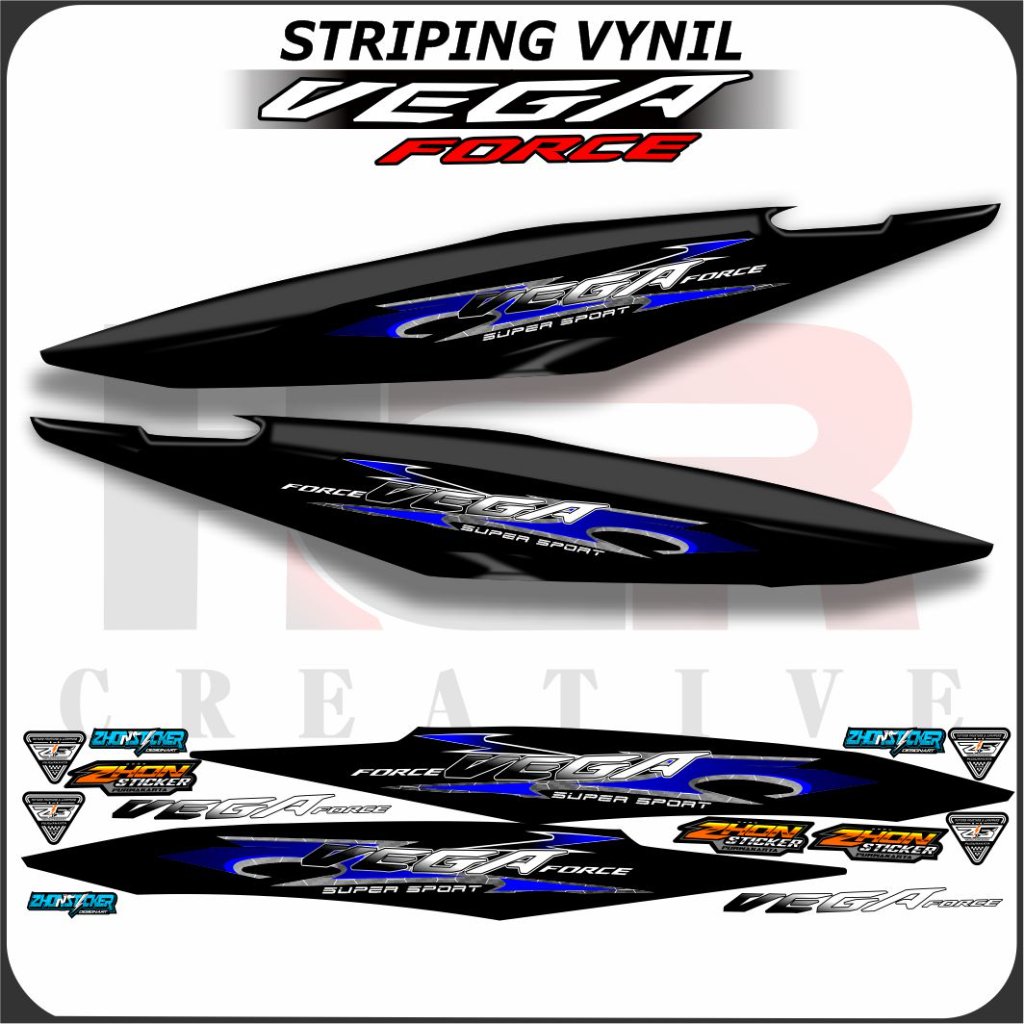แถบไวนิล Vega Force Super Sport สําหรับรถจักรยานยนต์สีดําและสีน้ําเงิน