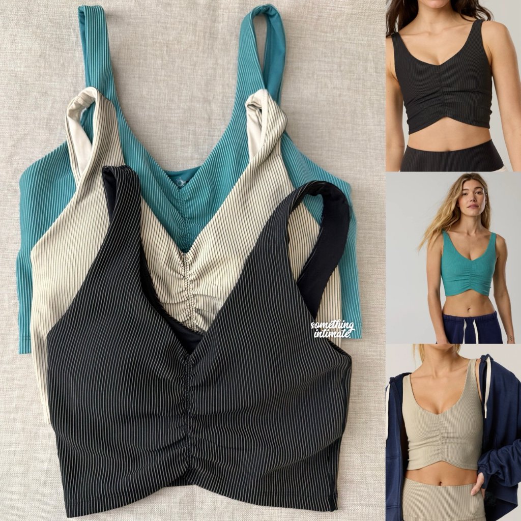 OFFLINE By Aerie Stripe Rib Ruched Low Key Sports Bra/ออกกําลังกายโยคะพิลาทิสชุดไม่มีรอยต่อถักกีฬาBr