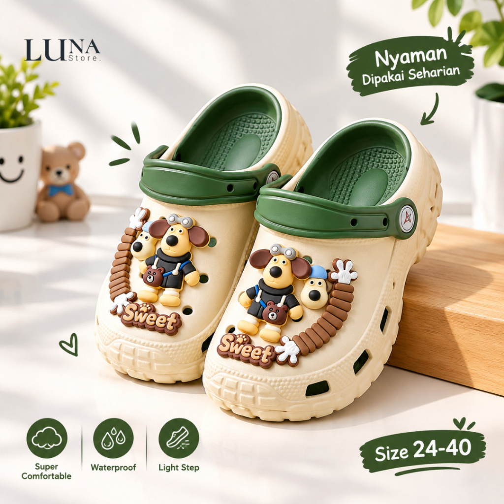 รองเท้าแตะเด็ก Cute Premium Dog Character Clog กันลื่น เบาสบาย 801SM-J2