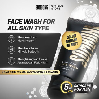 ( READY ) SOMBONG 5-in-1 FACE WASH WITH COFFE & GINSENG SABUN PEMBERSIH WAJAH 100ml