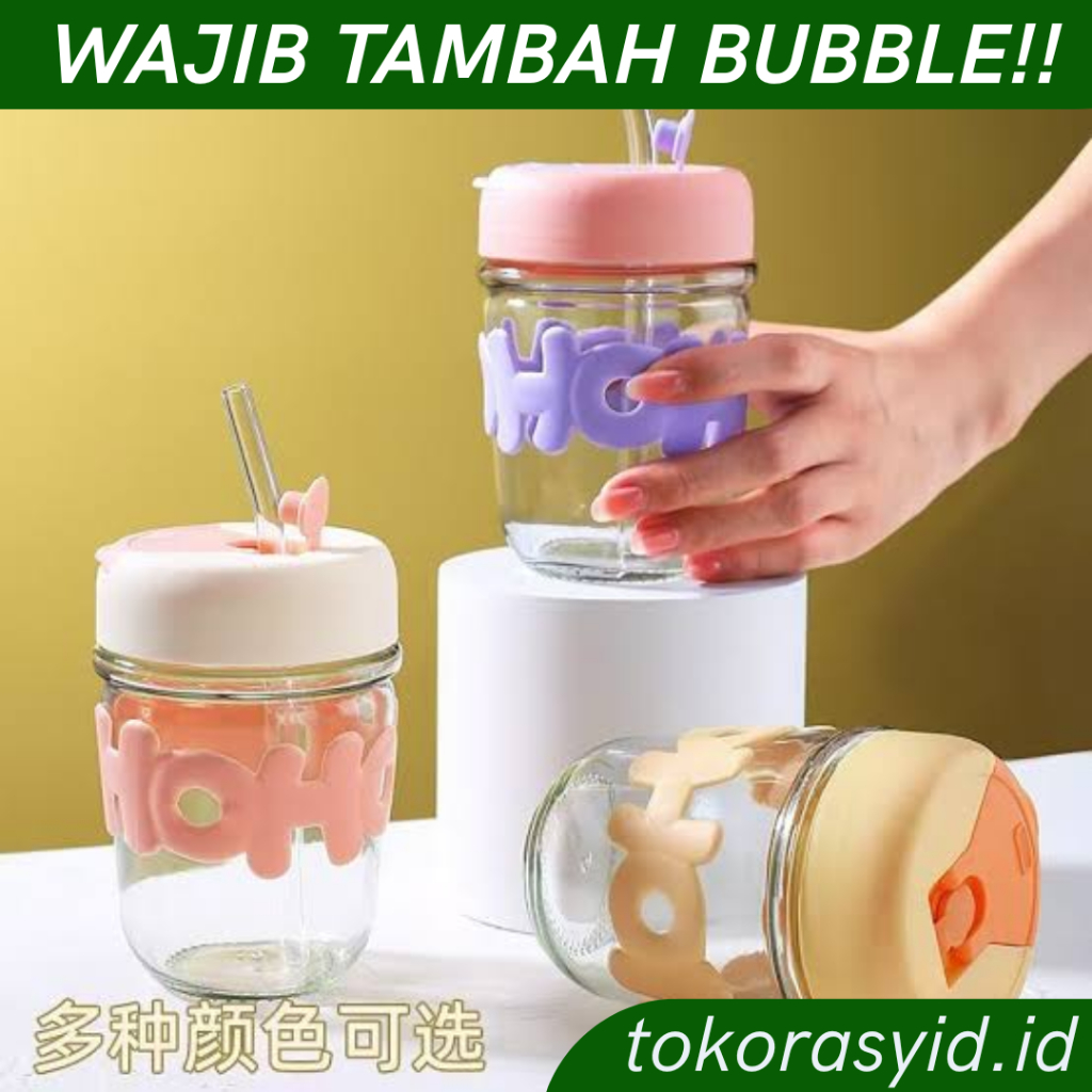 HOHO ถ้วยแก้ว HOHO แก้วน้ําแก้ว Aesthetic Straw Non Box WHOLESALE RANDOM