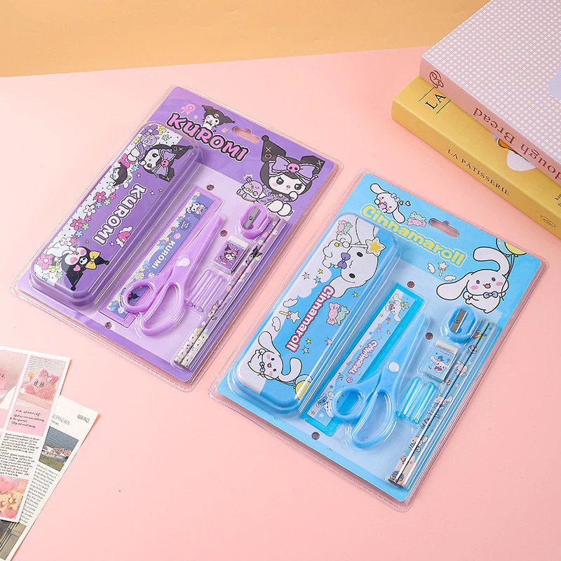 ชุดเครื่องเขียน Sanrio ชุดเครื่องเขียนกรรไกร Sanrio ชุดเครื่องเขียน 9in1