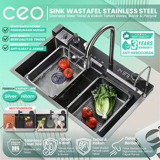 CEO Paket Bak Cuci Piring Hitam Kitchen Sink Wastafel Dapur Stainless Steel Ketebalan 3mm Premium