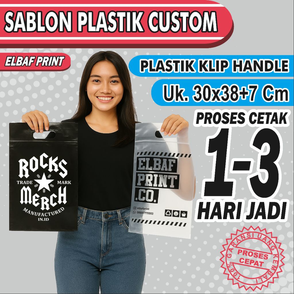 Custom Screen Printing Plastic Clip Handle 30x38+7cm FREE DESIGN