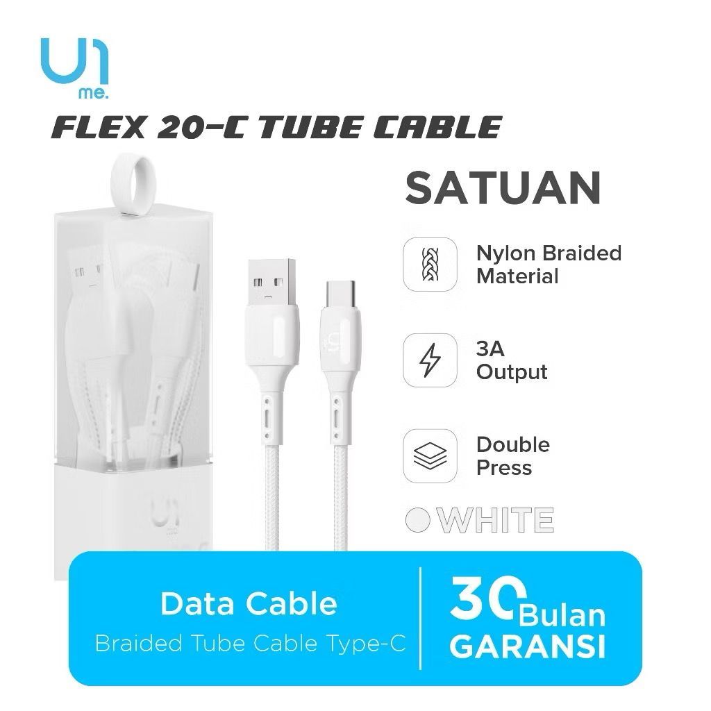 (PRICE 1 ชิ้น) U1ME FLEX 20-C 3A USB-A TO TYPE-C U1ME FLEX-20C NYLON BRAIDED 3A DATA CABLE