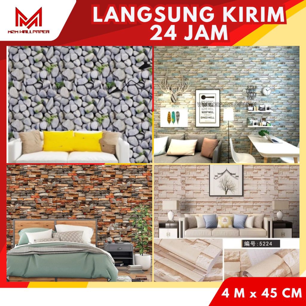 3D Stone Motif วอลเปเปอร์ติดผนัง 3D Brick Wall วอลล์เปเปอร์ [M2M WALLPAPER] Batik Motif วอลเปเปอร์ติ