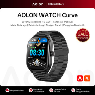 Aolon Curve Jam Smartwatch Original IP68 Waterproof 2.01-inch Curved IPS Screen Bluetooth Call Running Pace Custom Wallpaper Smart Watch Pria Health Monitoring