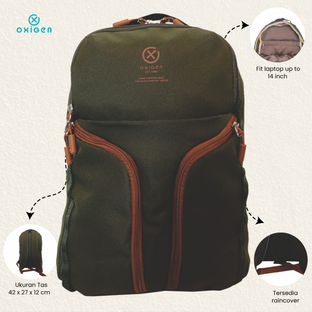 Oxigen Finley กระเป๋าเป้สะพายหลังแล็ปท็อปสําหรับผู้หญิงกระเป๋าเป้สะพายหลังโพลีเอสเตอร์ผ้าคลุมกันฝนฟร
