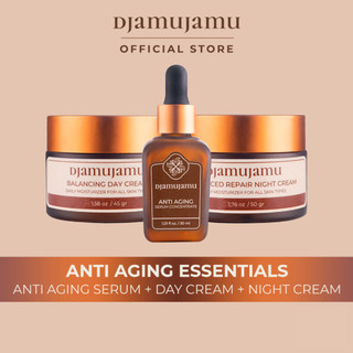DJAMUJAMU BOTANICALS Anti Aging Essentials Bundle – Anti Aging Serum 30ml + Day Cream 45gr + Night Cream 50gr