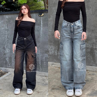 HIGWAIST BAGGY CARGO JEANS LOOSE WANITA | CELANA CARGO JEANS LOOSE UNISEX