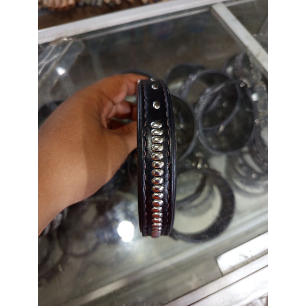 KALA - สร้อยคอสุนัข - สร้อยคอหนังแท้ ACC STAINLESS 1 ROW 2.5 CM WIDTH