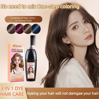 【3 IN  1 DIY】Mokeru Hair Clolor Comb 200ml Brown Black/Natural Black/Light Brown  Natural Permanent Quick-Drying Hair Dye That Dissolves Easily and Provides Long-Lasting Color