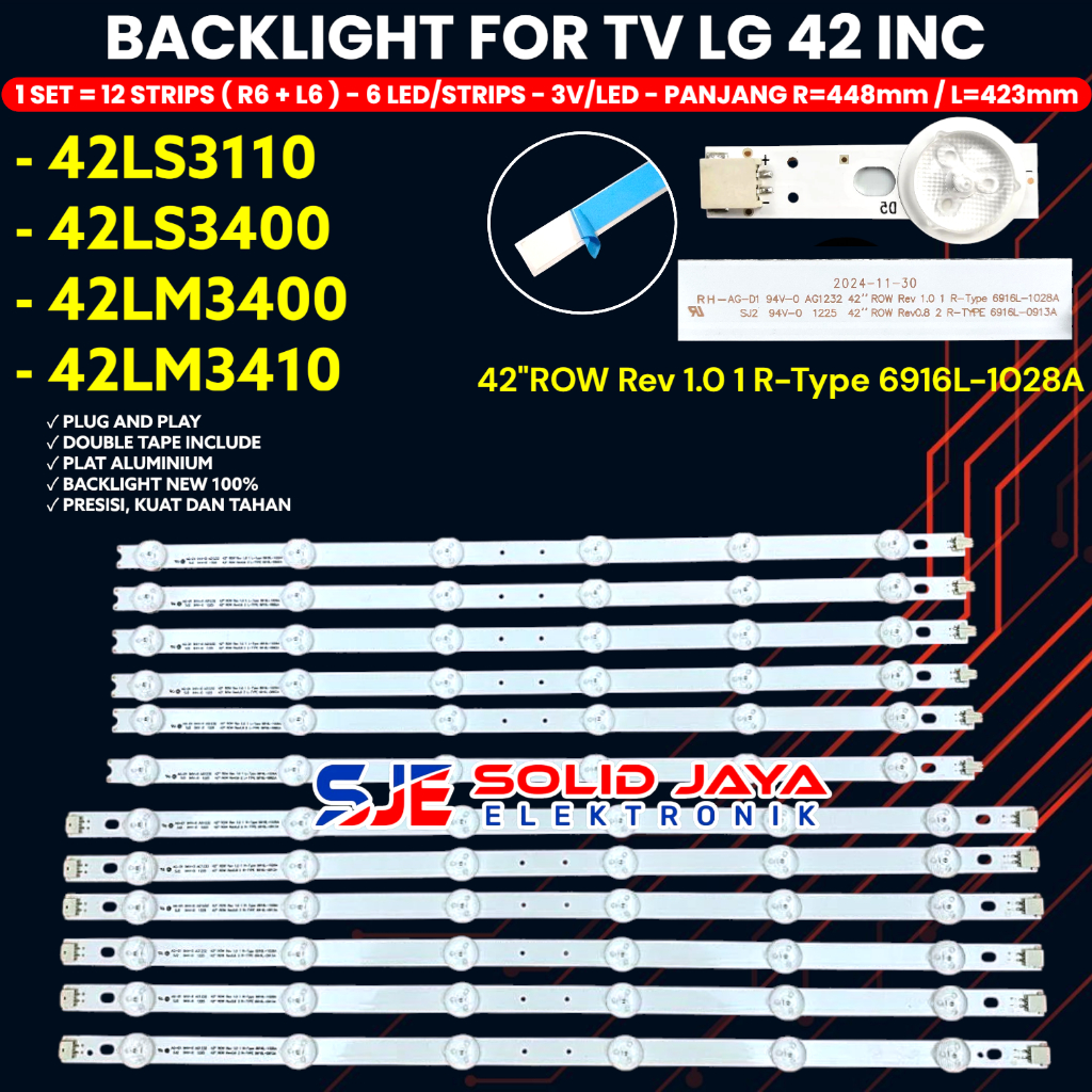 LG TV BACKLIGHT 42 INCH 42LS3400 42LS3110 42LM3410 42LM3400 BL 42 NGY ROW Rev 1.0 1 R-Type 6916L-102