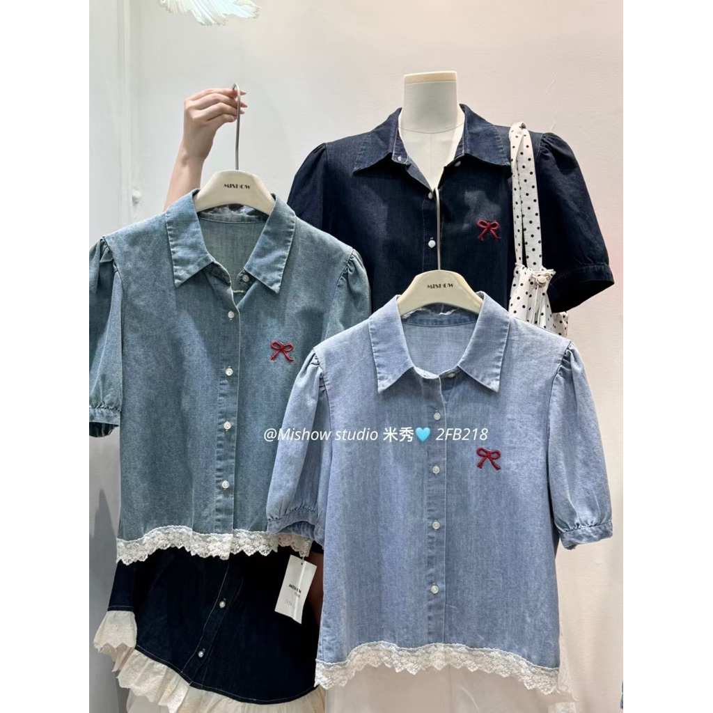 CNN-456 Mishow 1698 เสื้อแจ็คเก็ตยีนส์แขนสั้นผู้หญิงนําเข้าจากจีน