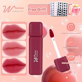[Free Gift]Windwind Glow Up Tint Tahan 12 Jam Tekstur Lembut No Lengket Cocok Kulit Sawo Lightweight Lipstick 4 Warna