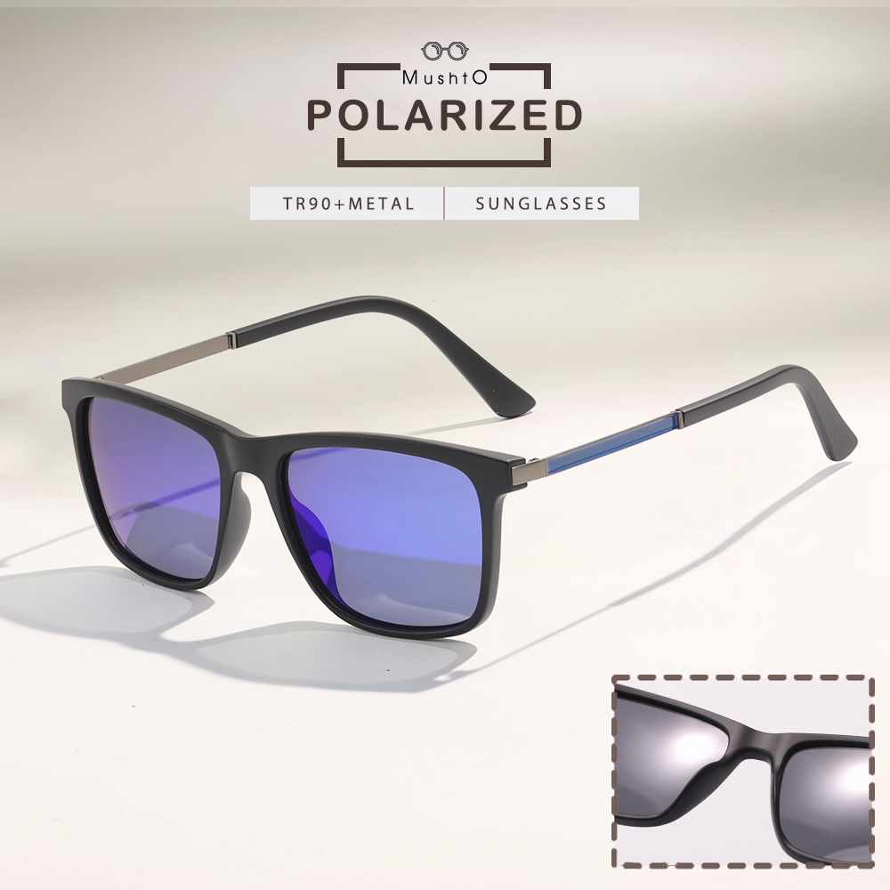 Mushto แว่นกันแดด Polarized Square รุ่น TR90+วัสดุโลหะทนทานอินเทรนด์ Anti UV Anti Glare 069