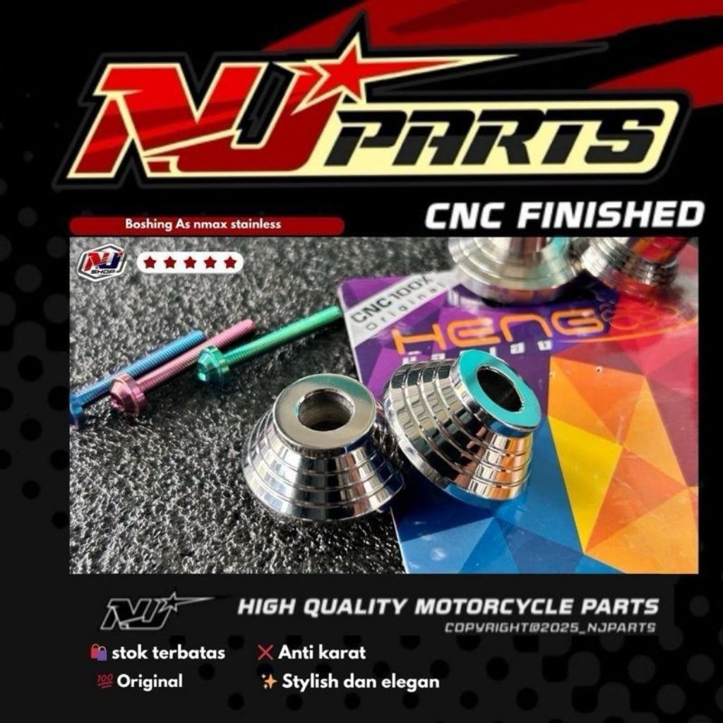 Njparts Bushing As Nmax Aerox Lexi Stainless Heng Original CNC สําเร็จรูปป้องกันสนิมรถจักรยานยนต์มีส
