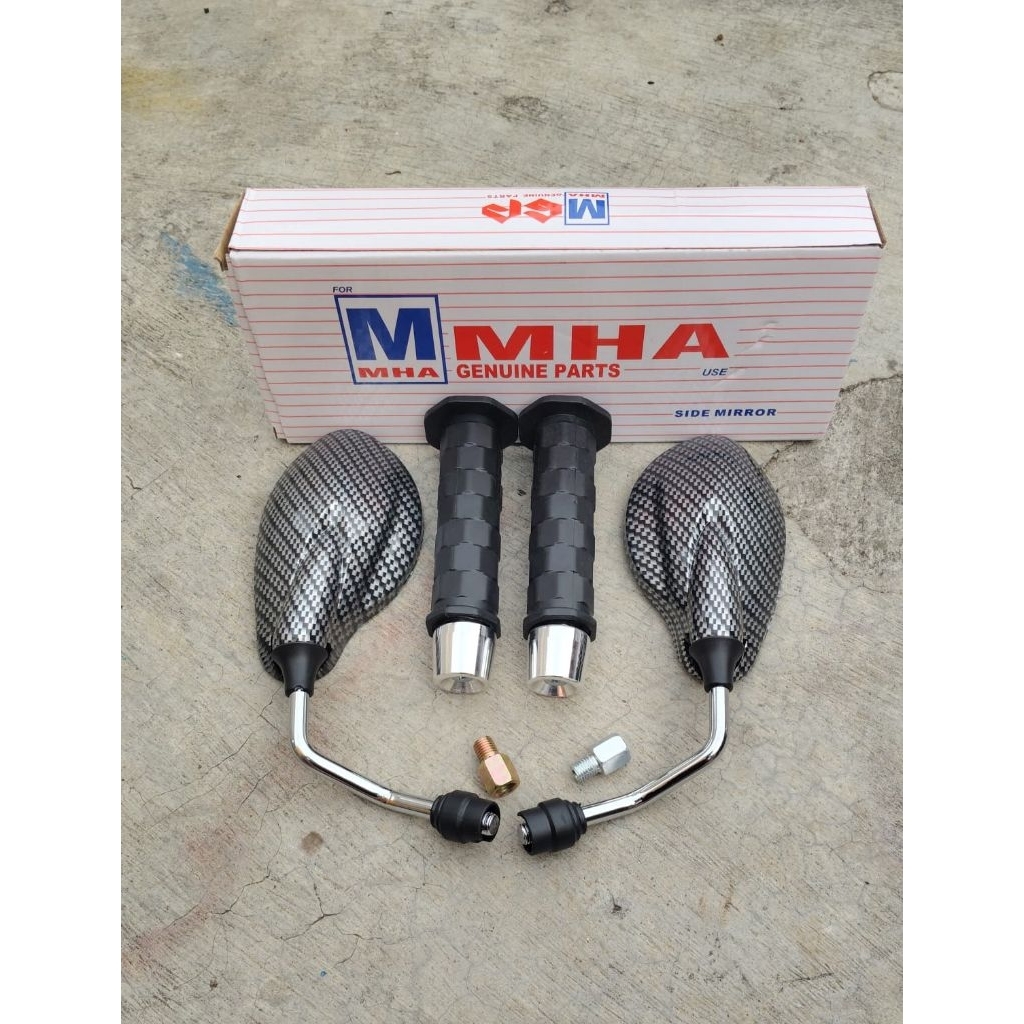 X1 MIRROR PACKAGE พร้อมคาร์บอน CHROME STEM MHA PLUS SQUARE HANDGRIP + PCX UNIVERSAL PNP H0NDA-Y4MAHA