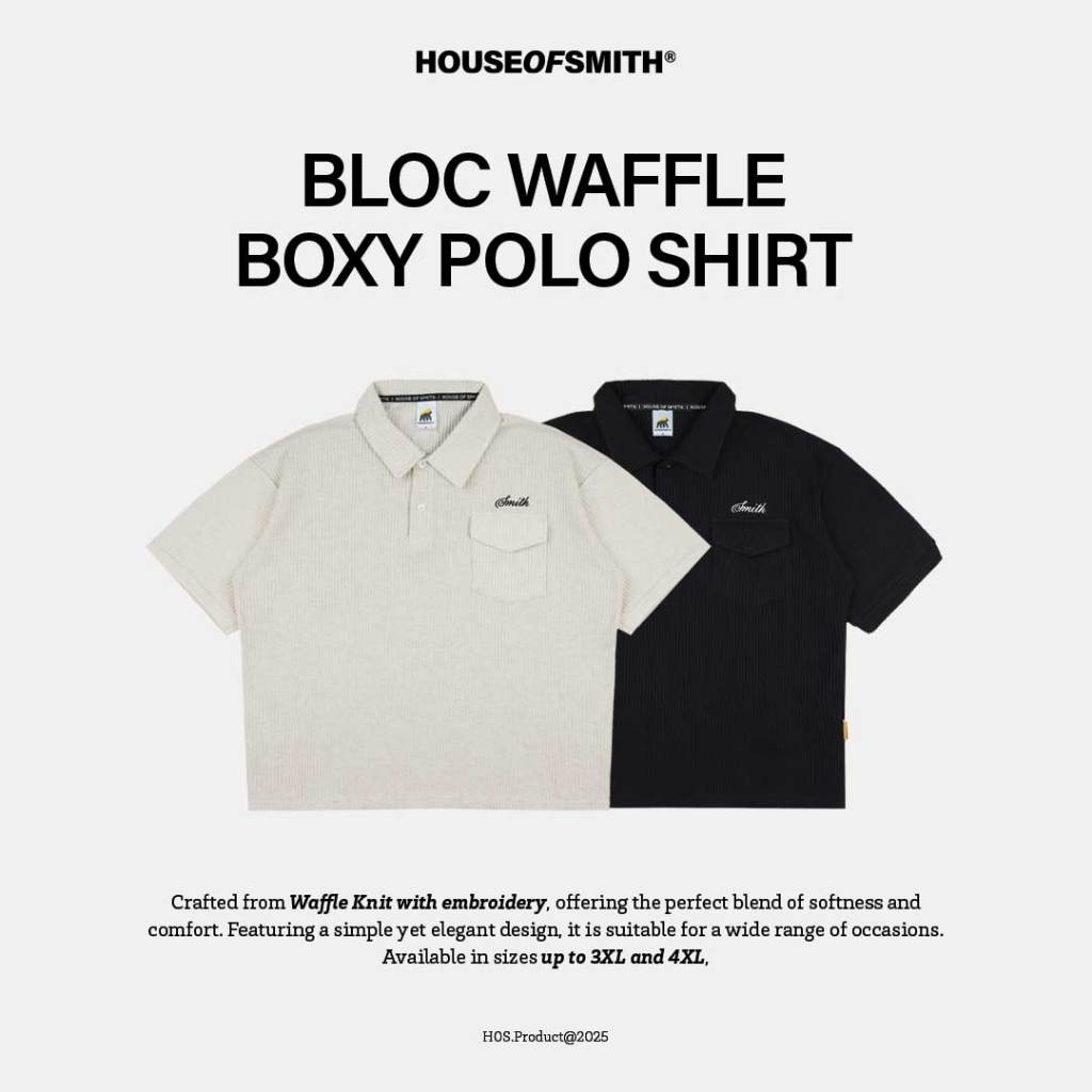 เสื้อโปโล House of Smith - Bloc Waffle Boxy Polo Shirt - เสื้อโปโลผู้ชาย Boxy