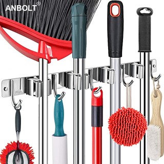 [Stok] Rak Gantung Serbaguna Anbolt dari Baja Tahan Karat 304 untuk Sapu dan Pel, Dilengkapi dengan Pengait Serbaguna