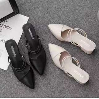 HSS - Sandal Hak Tahu 3cm Sintetis Hitam/Cream