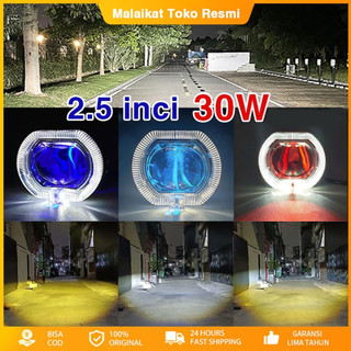 Lampu Biled 2,5 Inch D2 D3 Jauh Dekat 50W Lampu Tembak Mini Biled Dengan Shroud + Devil Laser Cut Off High Low  Full Aluminium WaterProof Motor Dan Mobil Universal