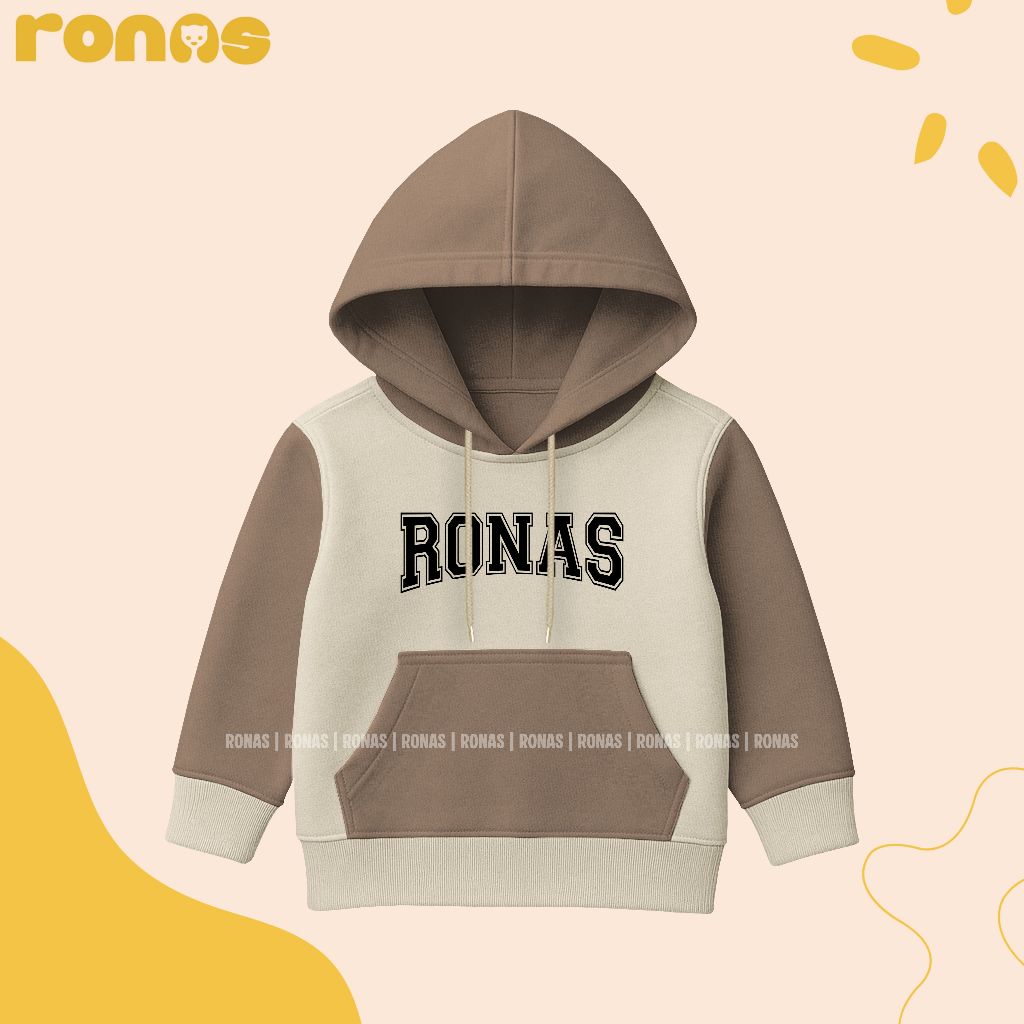 RONAS - เสื้อแจ็คเก็ตมีฮู้ด Combi สําหรับเด็กพร้อมการพิมพ์สกรีน Ronas Varsity อายุ 3-13 ปี วัสดุผ้าฟ