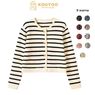 KOUYOO Korean Vintage Cardigan Stripe/ Stripes Cardigan Knit/ Cardigan Rajut Wanita 9 Warna