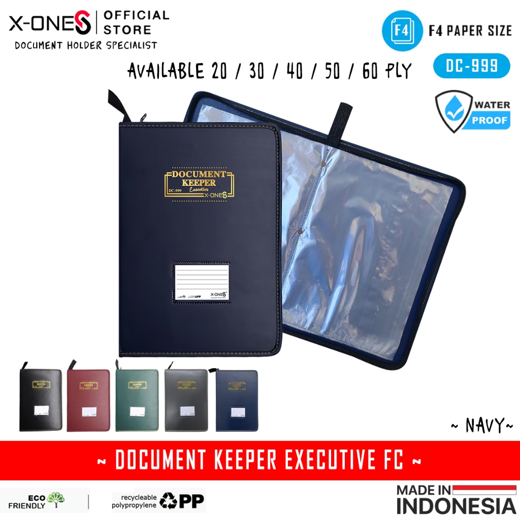X-ONE DOCUMENT KEEPER ORIGINAL ZIPPER /MAP DIP DEAN FOLIO A4 F4 กันน้ํา 20/30/40/50/60 PLY / DC-999