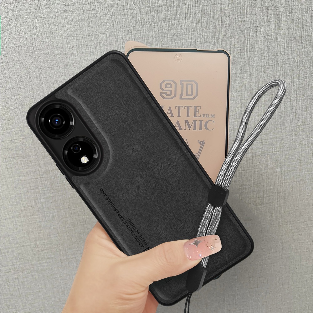 เคส 2 in 1 HP Itel P55 5G P661N P665L เคสหนังพรีเมี่ยมพร้อมตัวป้องกัน 9H สายคล้องมือเซรามิกป้องกันรอ