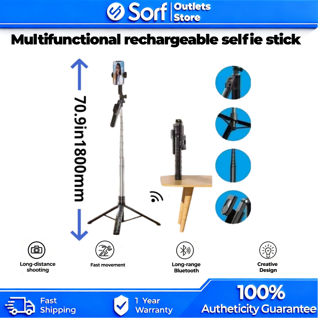 Sof K28P ขาตั้งกล้องเซลฟี่บลูทูธ 180 ซม. - เหมาะสําหรับการสตรีมสดและการถ่ายภาพ