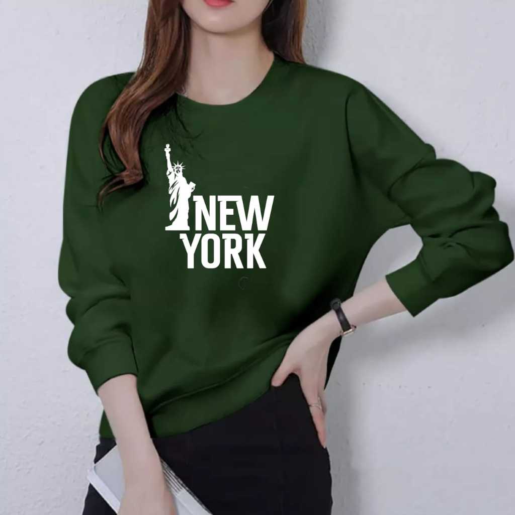 เสื้อยืดท็อปแขนยาวผู้หญิงผู้ใหญ่ลายนิวยอร์กอินเทรนด์เสื้อยืด คอกลม แขนยาวผู้หญิงพร้อมการพิมพ์สกรีน D