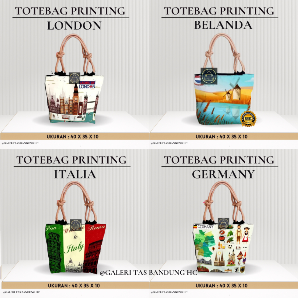 กระเป๋าโท้ตผ้าแคนวาสที่ระลึกยุโรป อิตาลี เยอรมัน ปารีส รัสเซีย สวิตเซอร์แลนด์ Austin amsterdam ขนาด 40 X 35 X 10 cm