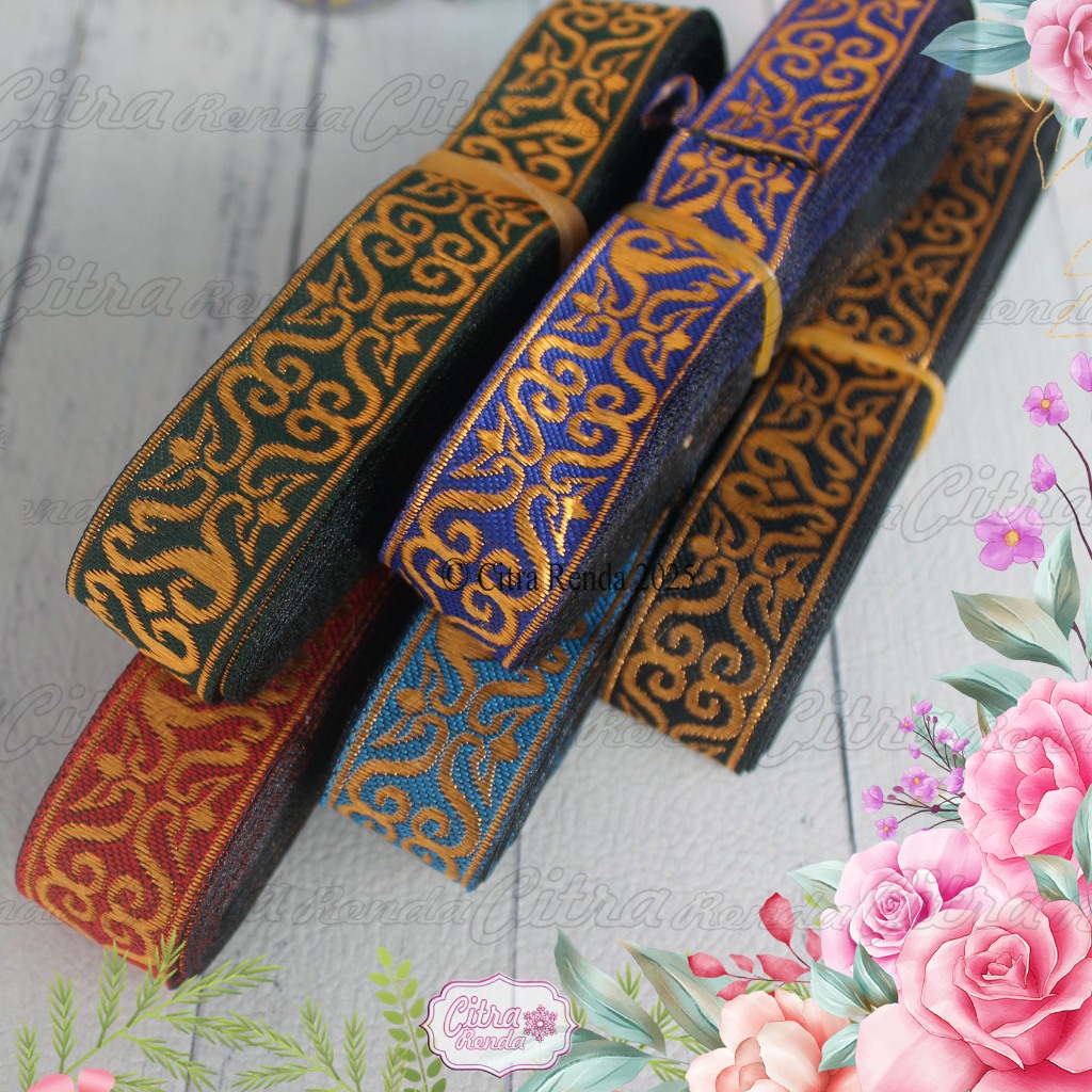 (ต่อม้วน) PT168G Gamis Ribbon / ริบบิ้นอินเดียสวย กว้าง 2.0 ซม. - 2.6 ซม.