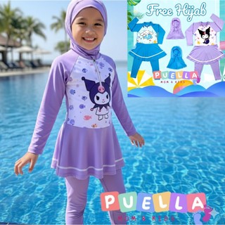 Baju Renang Anak Perempuan Panjang Karakter Spandek Premium dengan Inner Rok Puella