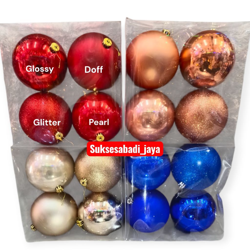 15 ซม.คริสต์มาสบอลแขวนตกแต่งผสม 4 MOTIFS (GLOSSY, PEARL, DOFF, GLITTER CHRISTMAS BALLS) TANTETS 4PCS