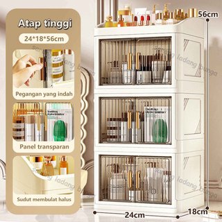 Rak Meja Kosmetik Premium | Rak Serbaguna 3 Susun Jumbo Rak Organizer Make Up Pintu Sliding Box Storage Makeup Transparan