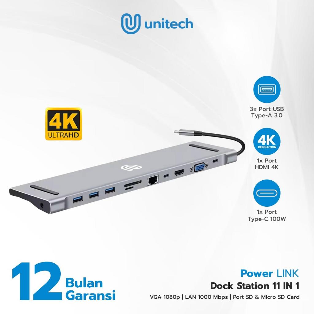 Unitech Power LINK Dock Station 11 in 1 เคสอลูมิเนียมพร้อมพอร์ต USB Type-C 3.0 3 พอร์ต 1 พอร์ต HDMI 