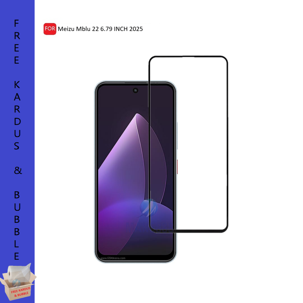 LAYAR กระจกนิรภัย 5D 9D สําหรับ Meizu MBLU 22 / MBLU 21 กาวเต็มเต็มหน้าจอ - สีดํา + ฟรีกระดาษแข็งและ